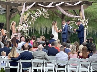 ceremony arch wedding flowers Bear Brook Valley