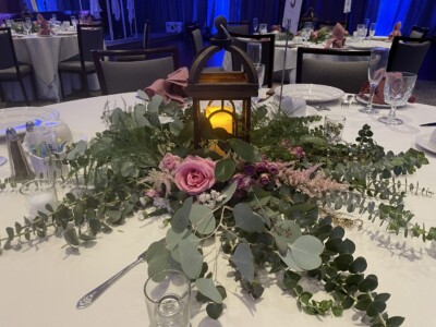 Lantern with Greenery & Flowers -Table Centerpiece