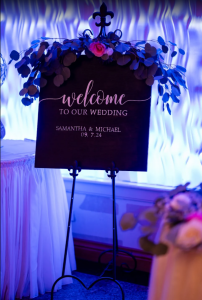 welcome sign wedding flowers Waters Edge at Giovanni